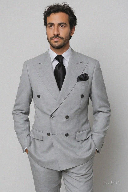 Suits With Baggy Pleated Pants - Wide Leg Pants 100% Wool - Classic Fit in Grey Color by Rossiman