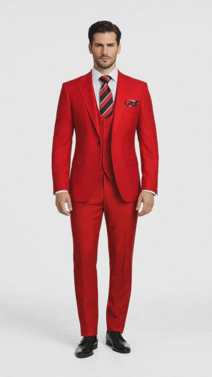Rossiman Red Men's Suit Double Breasted Slim Fit