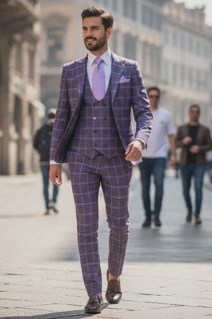 Rossi Man MAX RM1834 Slim Fit 3-Piece Suit Elegant Purple Formalwear for Men