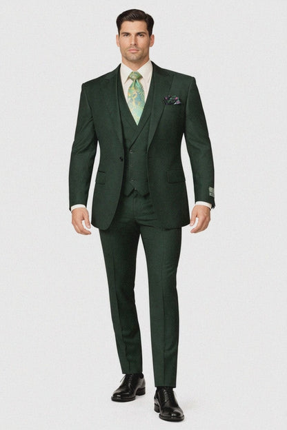 Rossi Man ELI RM117 ?? Classic 3-Piece Men??s Suit in Hunter Green