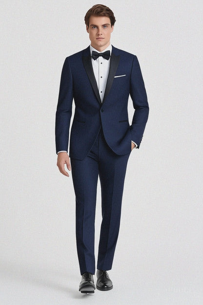Mens Designer One Button Peak Blake Tuxedo in Navy Blue