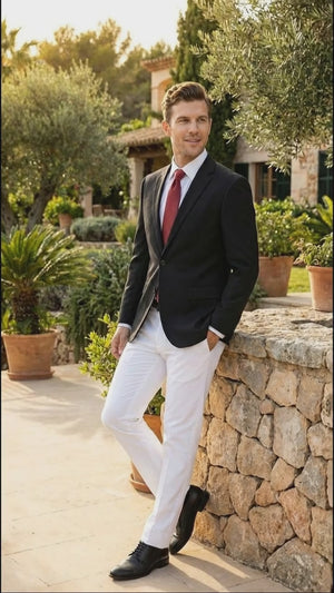 Men’s Solid Black Two Button Suit Jacket Blazer With White Pants | Black Blazer Sport Coat