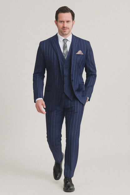 Mens 2 Button Gangster Pinstripe Suit in Dark Navy