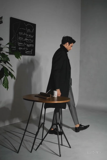 Men's Black Wool & Cashmere Overcoat  Classic Full Length Topcoat