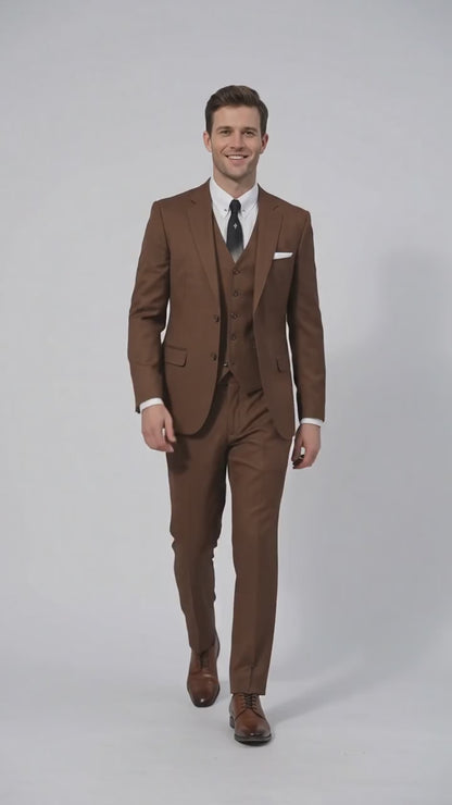 Men’s Cognac Ryan Gosling La La Land Inspired Vested Suit, 3 Piece Formal Wedding Prom Suit