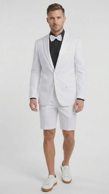 Men’s White Tuxedo Suit with Shorts – Modern Formal Blazer and Short Pants Set for Wedding, Prom Summer Fabric