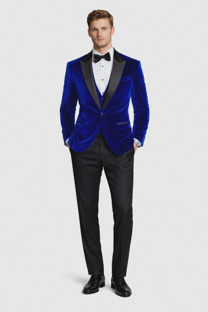 Men's Designer Velvet Tuxedo Dinner Jacket in Dark Royal Blue Big and Tall Prom Tuxedos