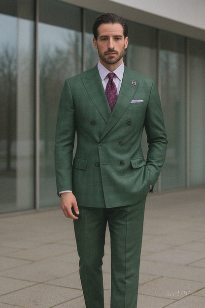 Premium Green Suit with Purple Tie  Stylish Mens Attire