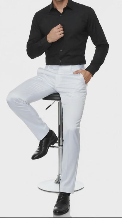Mens White Satin Slim Fit Dress Pants  Shiny Formal Party and Wedding Trousers