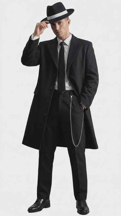 Men’s Charcoal Grey Vested Long Tuxedo Suit, Gangster Style Formal Wedding Prom Outfit