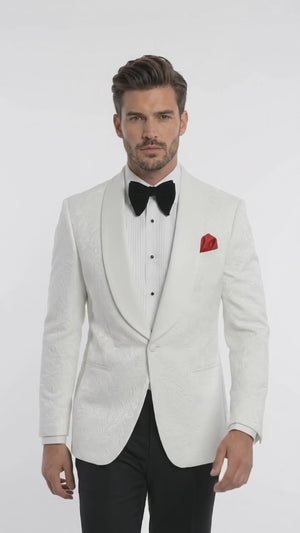 Men’s White Floral Tuxedo Jacket – Shawl Lapel Wedding & Prom Dinner Jacket