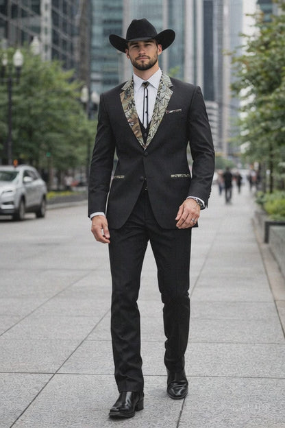 Western Tuxedo - Traje Para Hombre Novio - Cowboy Wedding Suit - Green and Brown Mix Pattern