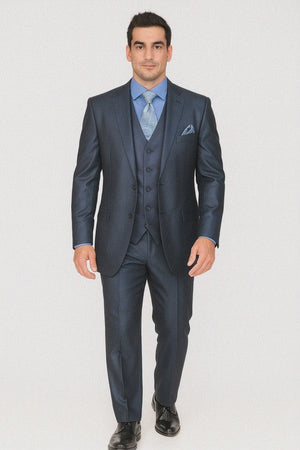 Mens Three Piece Suit - Vested Suit Mens Shiny Shark 2 Side Vented Vested 3 Piece Blue Suit