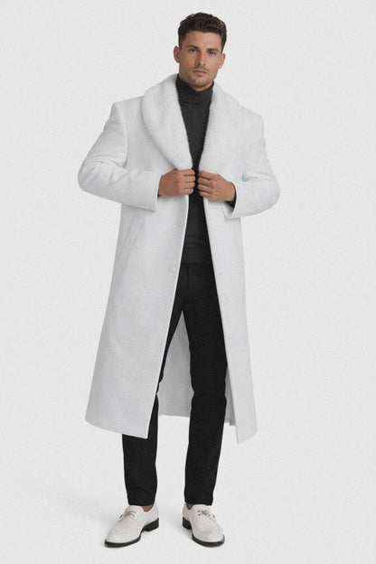 Mens Overcoat With Fur Collar - Off-White Topcoat