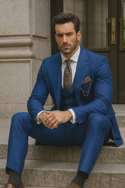 Premium Blue 3-Piece Suit for Men  Fashionable Business Outfit