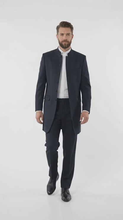 Men’s Black Mandarin Collar Suit – Matrix Neo Inspired Long Jacket & Pants Formal Suit