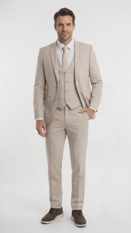 Dad & Son Matching Beige 3-Piece Suits – Father and Son Wedding Formal Suits in Tan Color