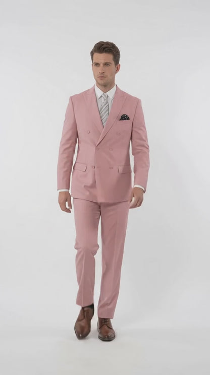 Men's Blush Pink Double Breasted Easter Suit – Modern Fit Lightweight 2-Piece Spring & Summer Wedding Suit