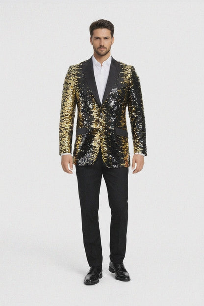 Mens Empire Black & Gold Sequin Blazer