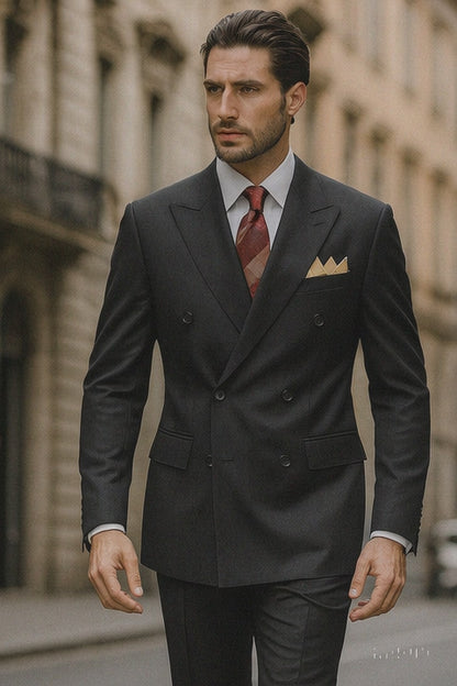 Mens Premium Black Double Breasted Poplin Classic Suit