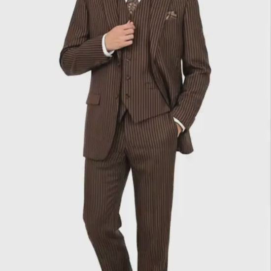 Men’s Brown Pinstripe 3-Piece Suit