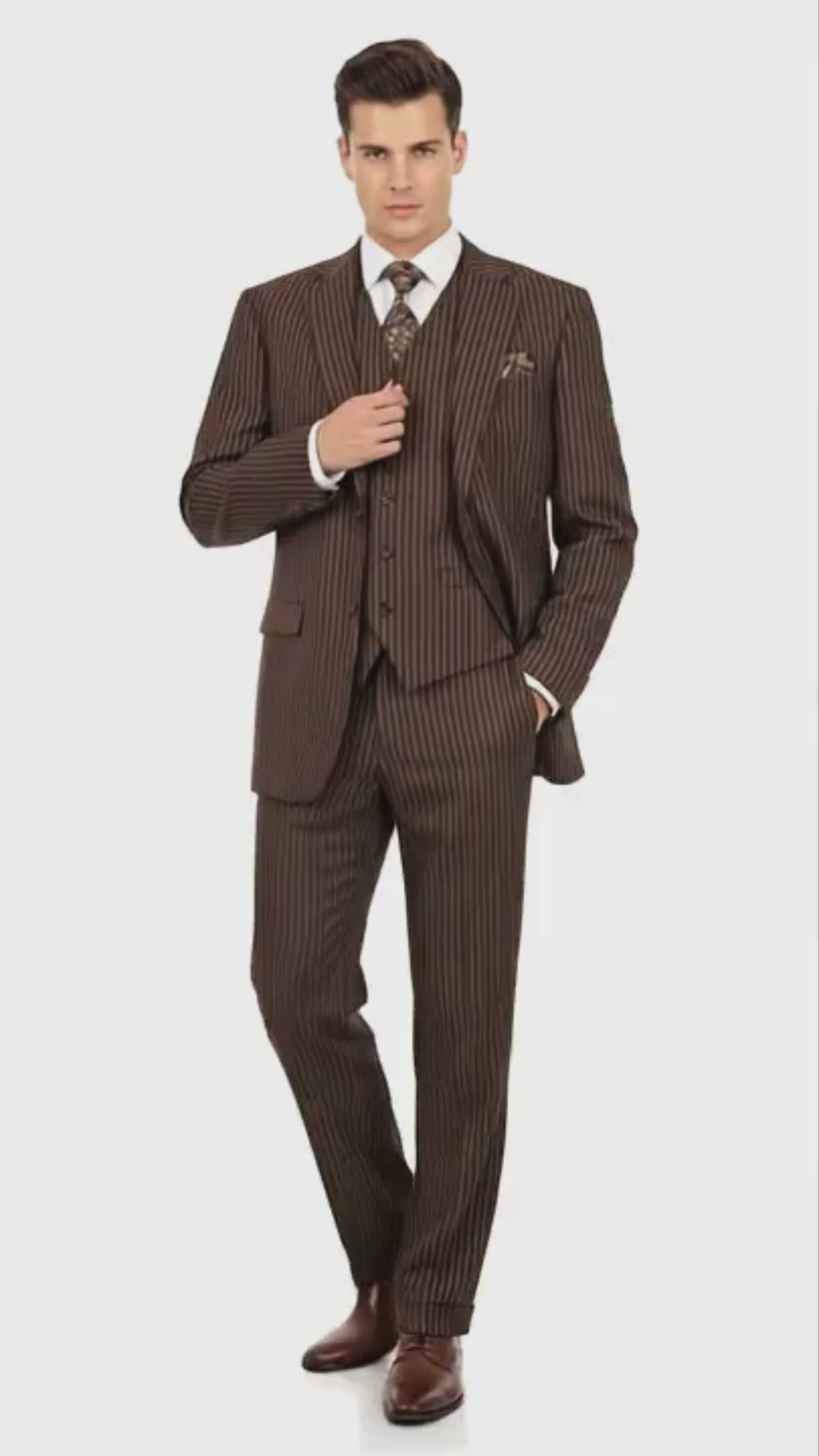 Men’s Brown Pinstripe 3-Piece Suit