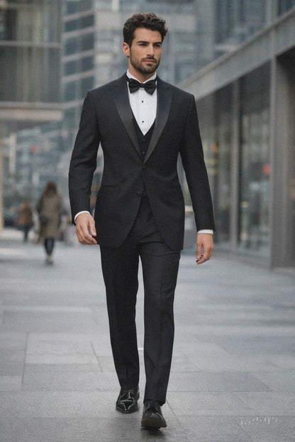 Men's 3pc Vested Black Tuxedo