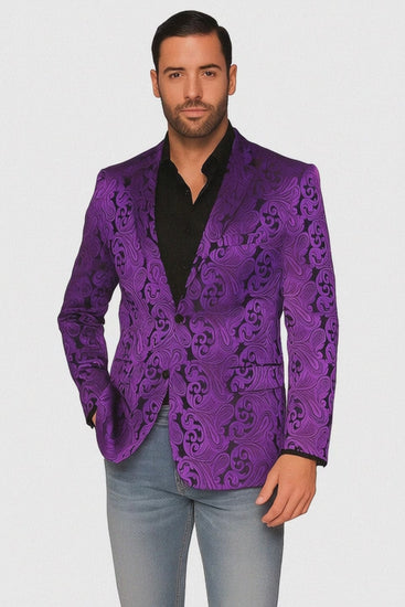 Mens Black & Purple Paisley Party Blazer