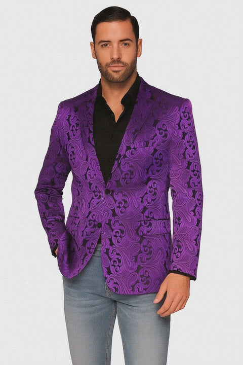 Mens Black & Purple Paisley Party Blazer