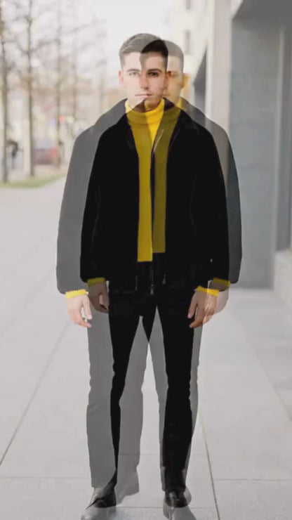 Mens Black Faux Fur Jacket  Luxury Winter Zip-Up Coat with Soft Plush Finish