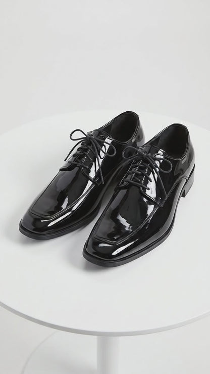 Men’s Vangelo TUX-3 Black Patent Oxford Dress Shoes, Formal Wedding Prom Tuxedo Shoes