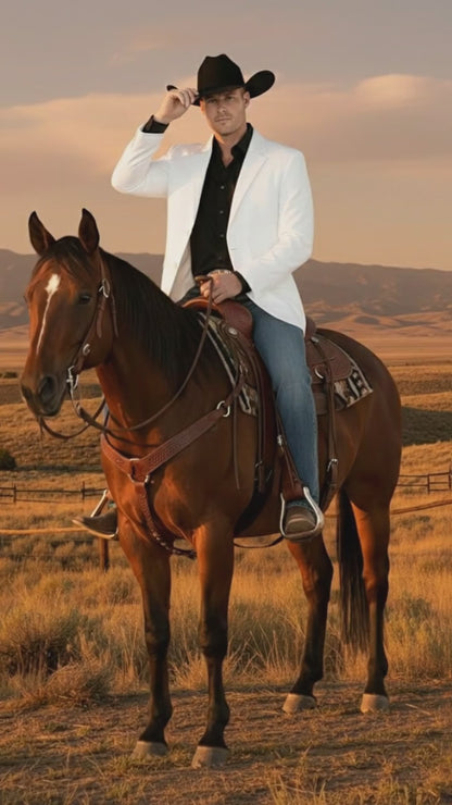 Mens White Western Blazer  Classic Cowboy Style Sport Coat for Formal - Cowboy Jacket