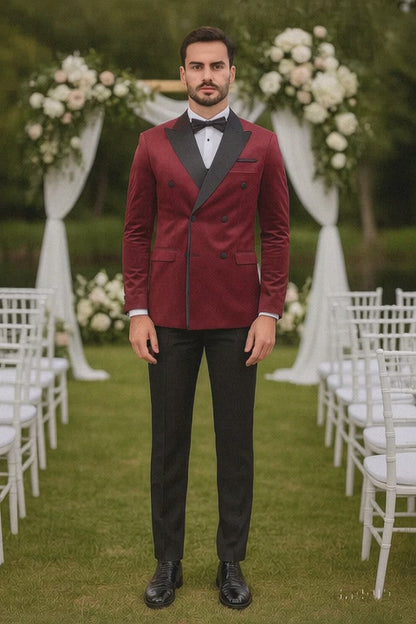 Burgundy Velvet Double Breasted Tuxedo Jacket  Wedding & Prom