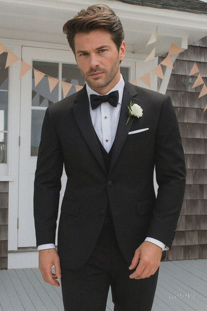 Black Modern Wedding Notch Tuxedo
