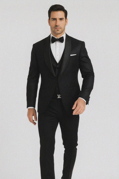 Sophisticated Men's Black Floral Lace Tuxedo  Designer Groom Attire