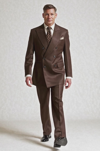 Pleated Suit - Mens Suits With Pleated Pant -  Regular Fit Suit - Brown Suit