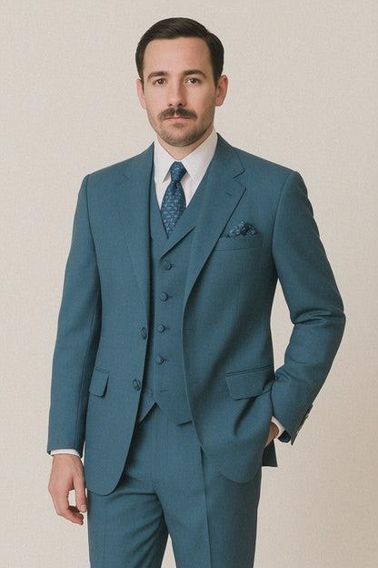 Mens 6 Button Double Breasted Vest Turquoise Suit