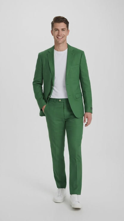 Men’s Emerald Green Linen Suit Set – Lightweight Summer Blazer and Pants, Casual Formal Summer Suit, Breathable Wedding Party Outfit