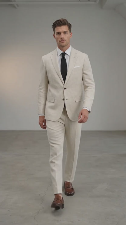 Men’s Beige Linen Suit – 2 Piece Summer Beach Wedding Suit for Men