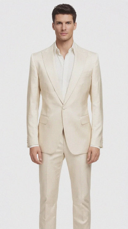 Rossiman Men??s Cream Sateen Suit ?? Elegant Glossy Formalwear