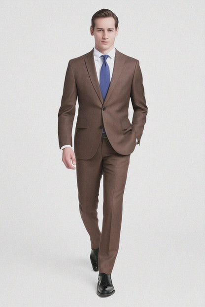 Mens Modern Fit Textured Suit Light Brown