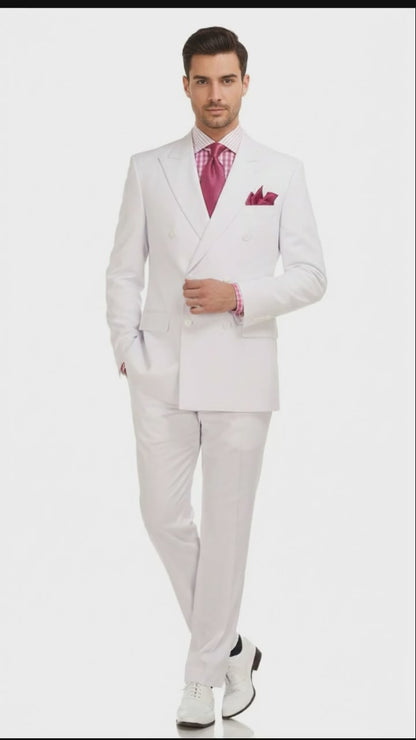 Mens White Double-Breasted 3-Piece Suit Set  Premium Tailored Fit Formal Wedding and Evening Suit