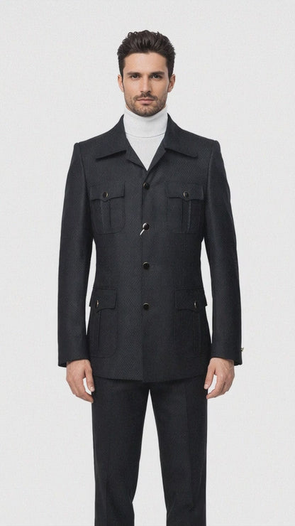 Rossi Man Casual Two Piece Black Color Suit