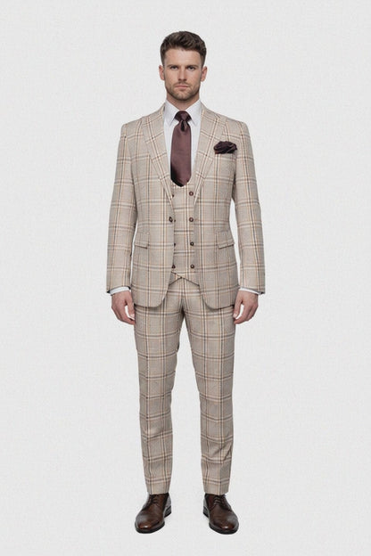 Rossi Man MAX RM1824 Slim Fit 3-Piece Light Brown Suit ?? Elegant Formalwear for Men