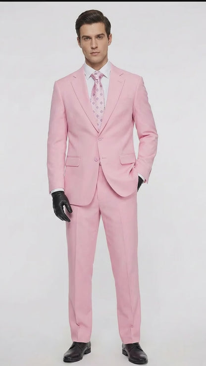 Men's Pink Two Piece Suit - Classic Fit Formal Jacket and Tailored Pants