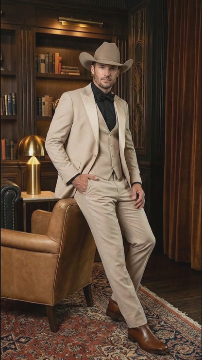 Men’s Tan Cowboy Suit – Western Formal Two Piece Suit for Weddings,  Champaign Sand Color