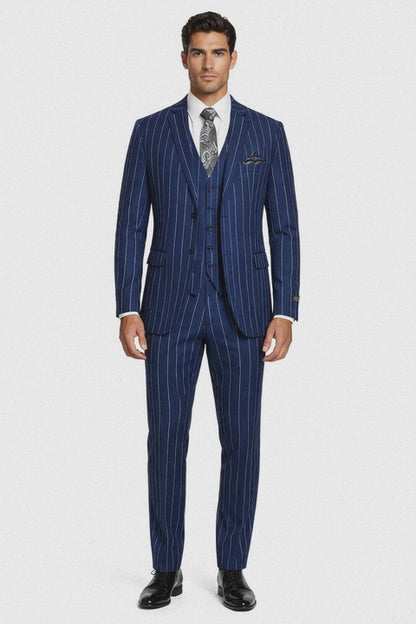 Mens 2 Button Gangster Pinstripe Suit in / NAVY ONLY