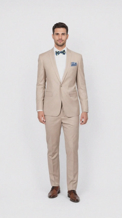 Beige Slim Fit Suit for Men by Rossiman Rossi ?? Tailored Skinny Fit Formal Suit