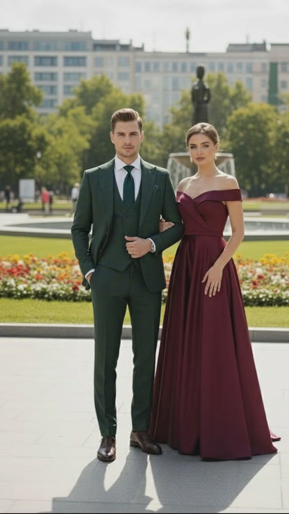Mens Green Plaid 3-Piece Suit  Classic Check Slim Fit Suit for Weddings, Church, and Formal By Rossiman