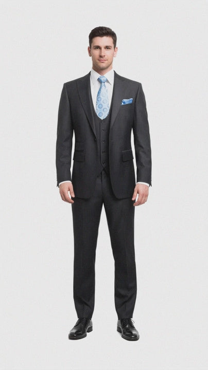 Rossiman Men's Dark Gray Slim Fit Suit Vested Flat Front Pants